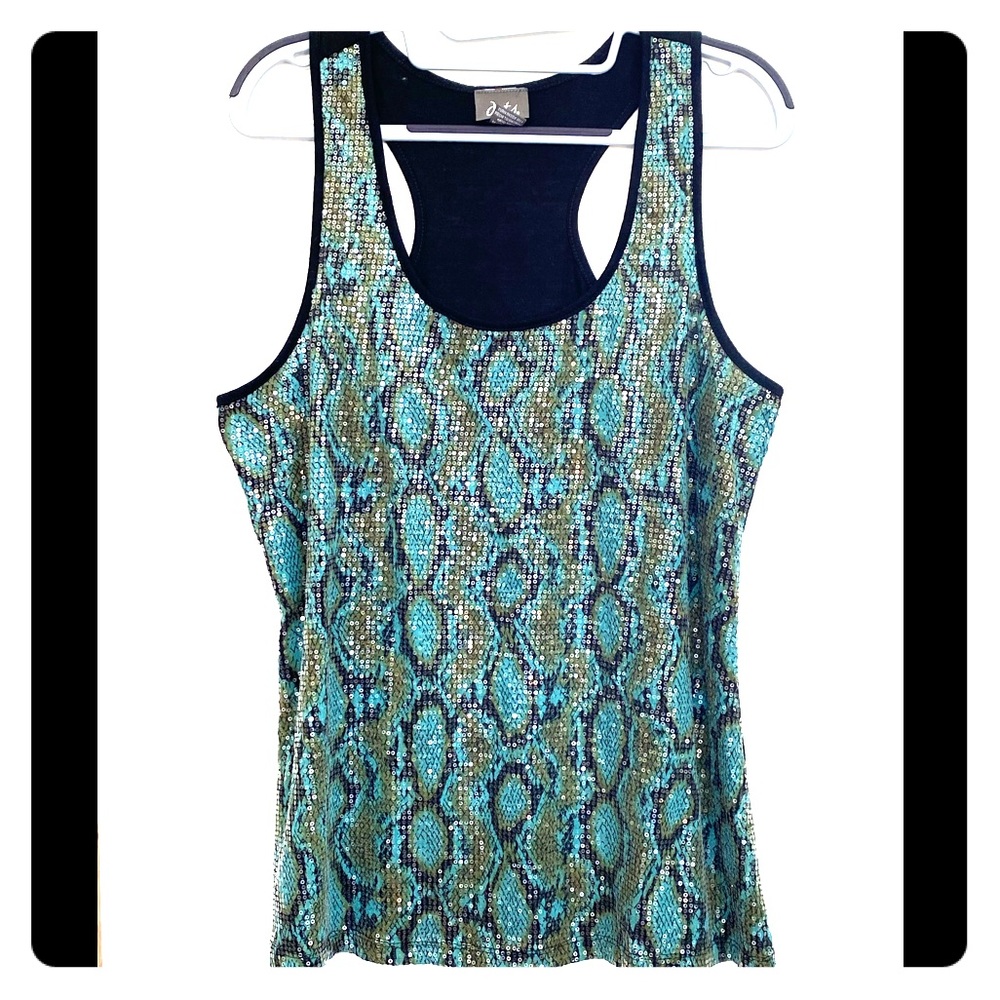 Dots Snake print Sequined Tank Top Shirt Blouse XL